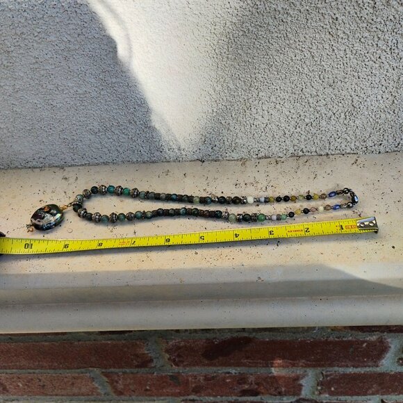 OOAK Dichroic Glass Pendant on Chain w/Sterling Silver Jade & Gemstone Beads 18" - Picture 7 of 7